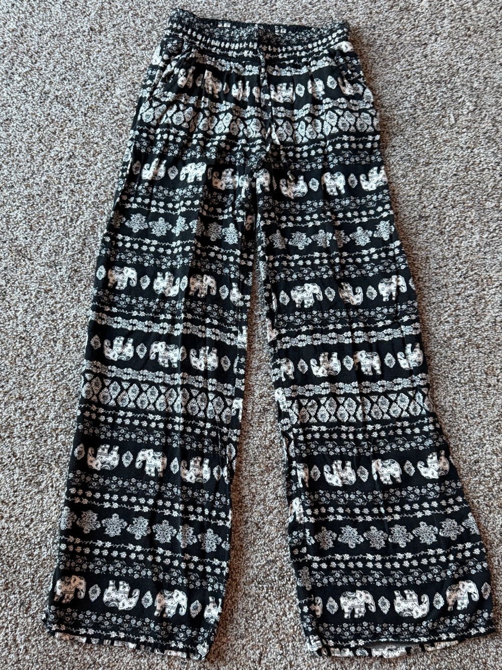 Joe B Elephant Print Palazzo Pants XS Black White Boho Wide Leg Rayon